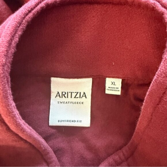 Aritzia Red cozy sweat fleece Boyfriend 1/2 Zip mock neck Sweatshirt Sz XL Fall - Picture 6 of 9